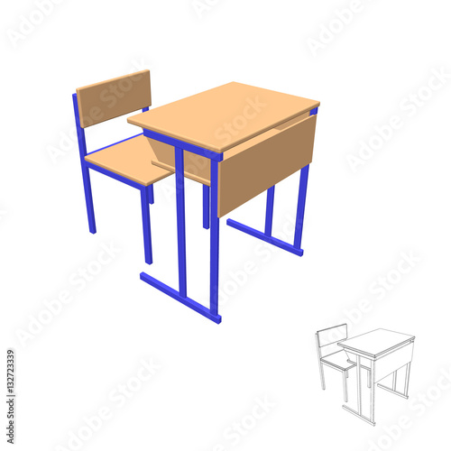 School desk.Isolated on whi...