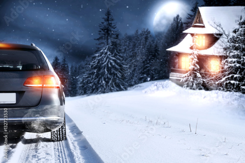 winter car and winter landscape 