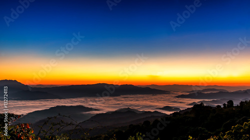 Beautiful sunrise in the morning on Viewpoint, Changmai , Thailand photo