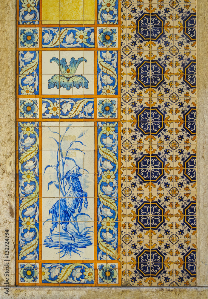 Portugal, Lisbon, Old Town, Traditional Portuguese Tiles Azulejos.