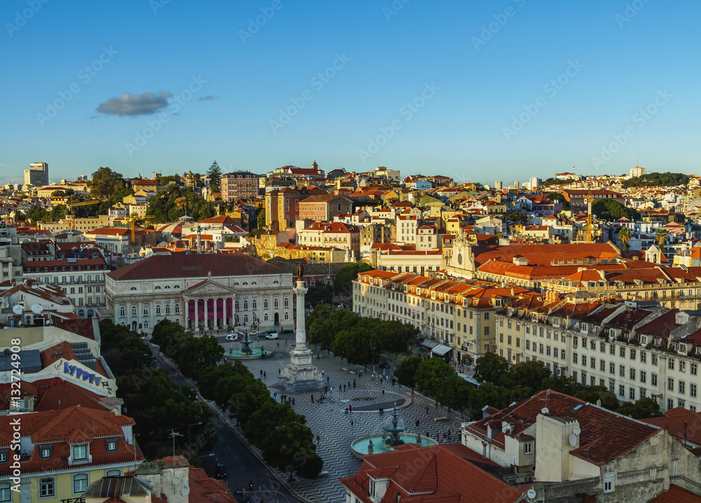 Portugal, Lisbon, Elevated view of the Pedro IV Square.