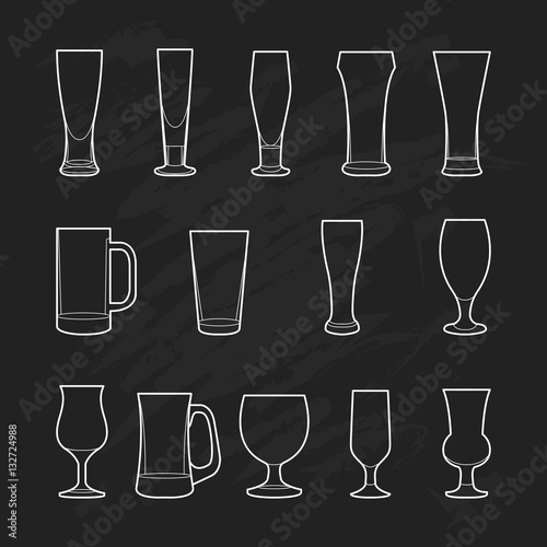 Craft Beer Glassware on black background. Beer outline vector il