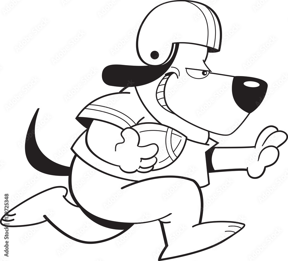 Black and white illustration of a dog playing football. Black and white illustration of a dog playing football.