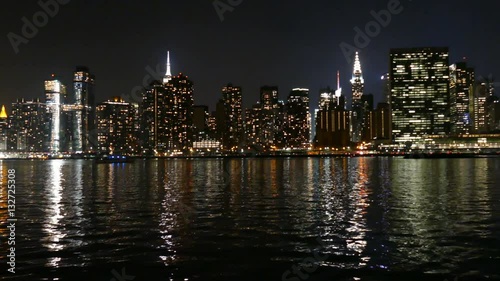Midtown Manhattan Skyline and East River at Night, New York City Waterfront