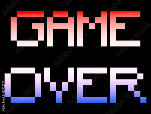 A huge Game Over screen in 8-bit retro style. 