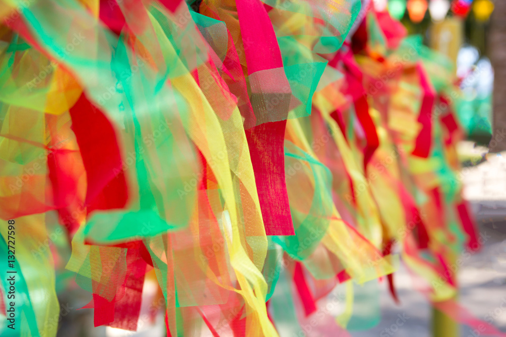 Multicolor fabric , Colored ribbons Thai style three color fabri