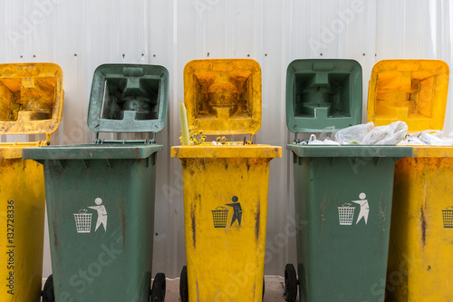 Yellow and green Recycle Bins photo