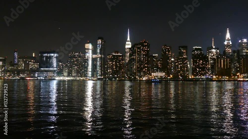 Manhattan Skyline and East River at Night, view from Long Island City, New York