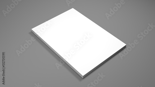 White A4 paper sheets on gray background. High resolution 3d render. Personal branding mockup template. Soft shadow. photo