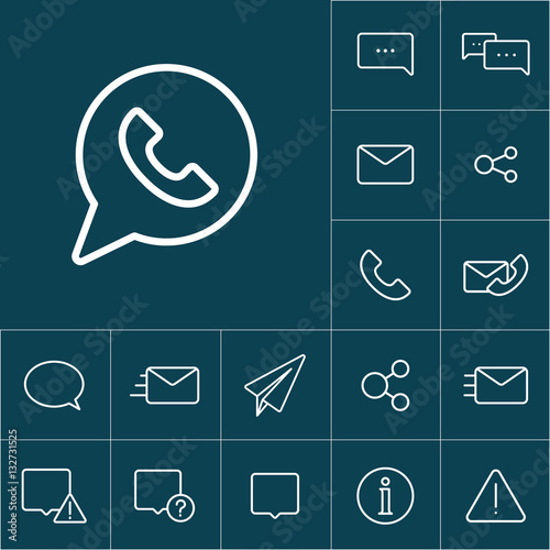 thin line whatsapp icon on blue background, communication set
