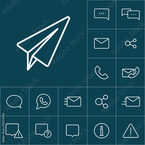 thin line telegram, plane icon on blue background, communication