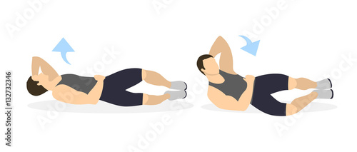 Abs exercise for men on white background. Crossfit and fitness. Side bridge. Waist training. Exercise for men.