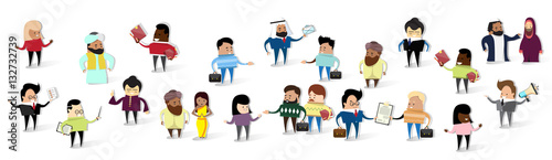Group of Business People Cartoon Mix Race Businesspeople Set Vector Illustration