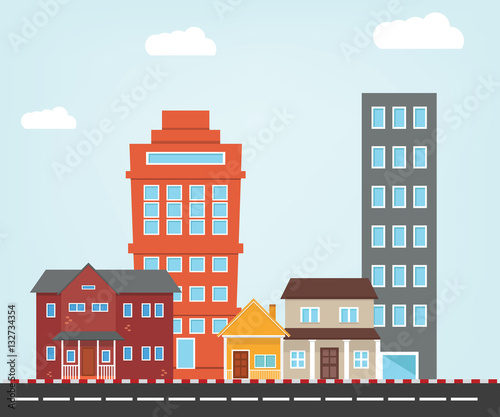 Small City vector illustration with flat style, House and building icon © Sino Images Studio