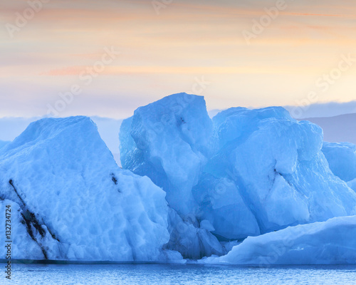 Icebergs float out to sea at Jokulsarlon, Iceland