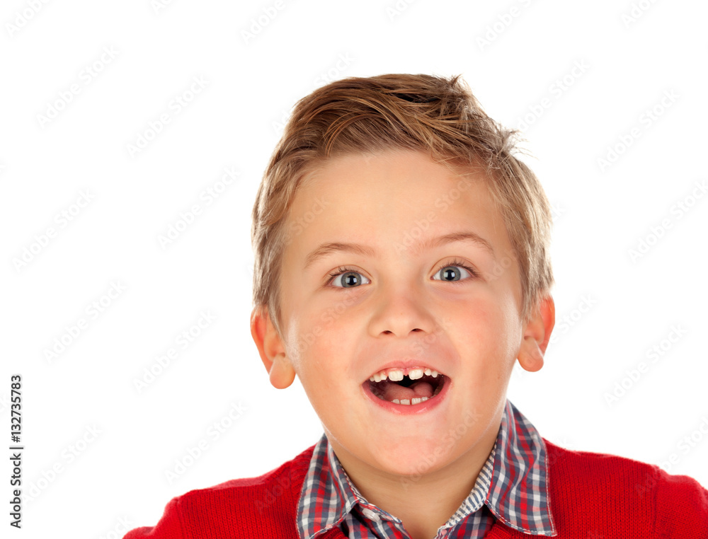 Cute blond kid with red jersey Cute blond kid with red jersey