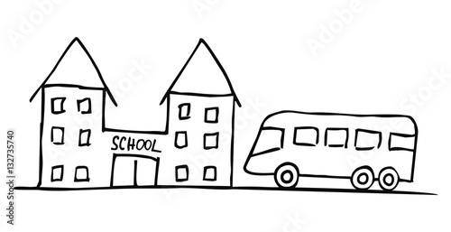 bus and school, vector icon, sketch