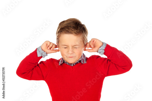 Canvas Print Little kid covering the ears
