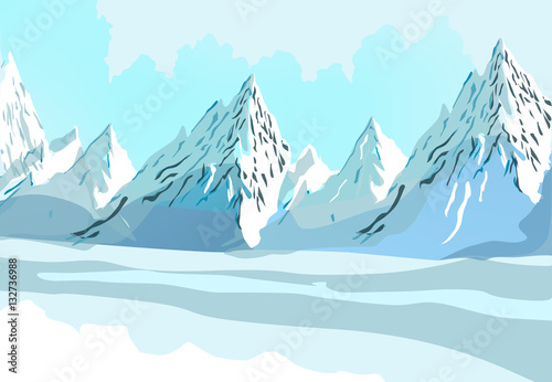 Abstract Illustration of  Landscape of Snow Mountain with Blue Sky © raushanpix