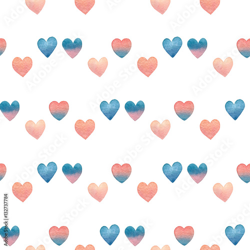watercolor Valentine seamless pattern with gradient hearts on white background. hand drawn illustration.