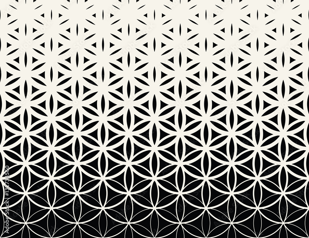 Abstract sacred geometry black and white gradient flower of life halftone  pattern