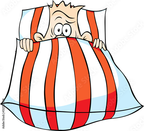 Man under a feather bed - funny vector illustration