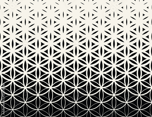 Abstract sacred geometry black and white gradient flower of life halftone  pattern photo