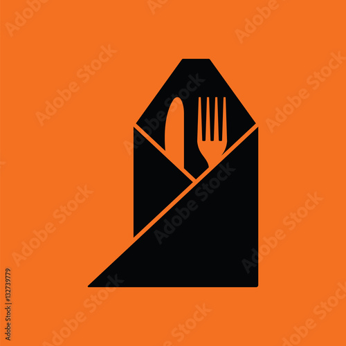 Fork and knife wrapped napkin icon