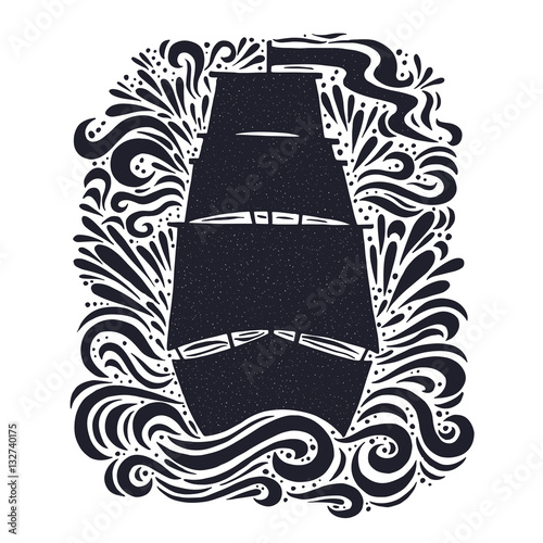 Doodle inspirational print with the ship waves and drops. T-shirts and bags design. Typography poster.