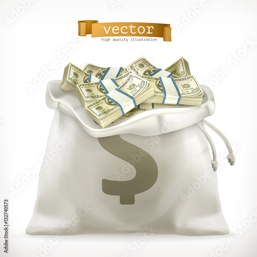 Moneybag. Paper money 3d vector icon
