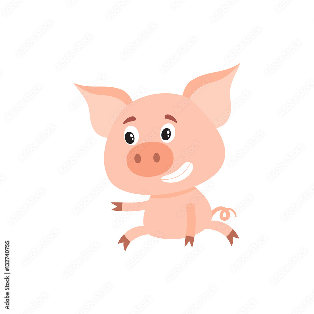 Funny little pig sitting awkwardly and pointing to something, cartoon vector illustration isolated on white background. Cute little pig sitting like a child and poiting to the left, decoration element Funny little pig sitting awkwardly and pointing to something, cartoon vector illustration isolated on white background. Cute little pig sitting like a child and poiting to the left, decoration element