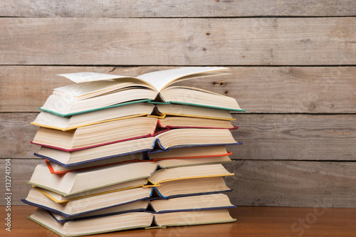 books on the wooden background