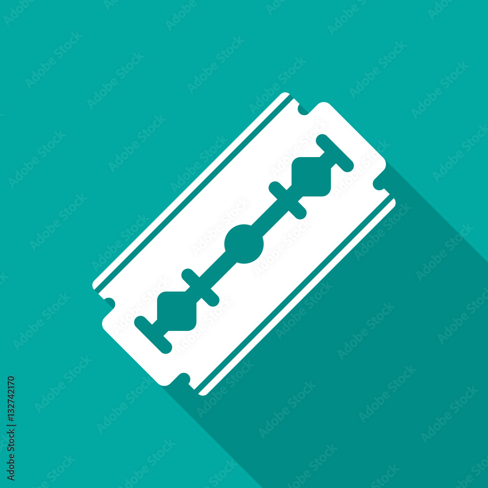 Razor blade icon with long shadow. Flat design style. Razor blade silhouette. Simple icon. Modern flat icon in stylish colors. Web site page and mobile app design vector element. Razor blade icon with long shadow. Flat design style. Razor blade silhouette. Simple icon. Modern flat icon in stylish colors. Web site page and mobile app design vector element.
