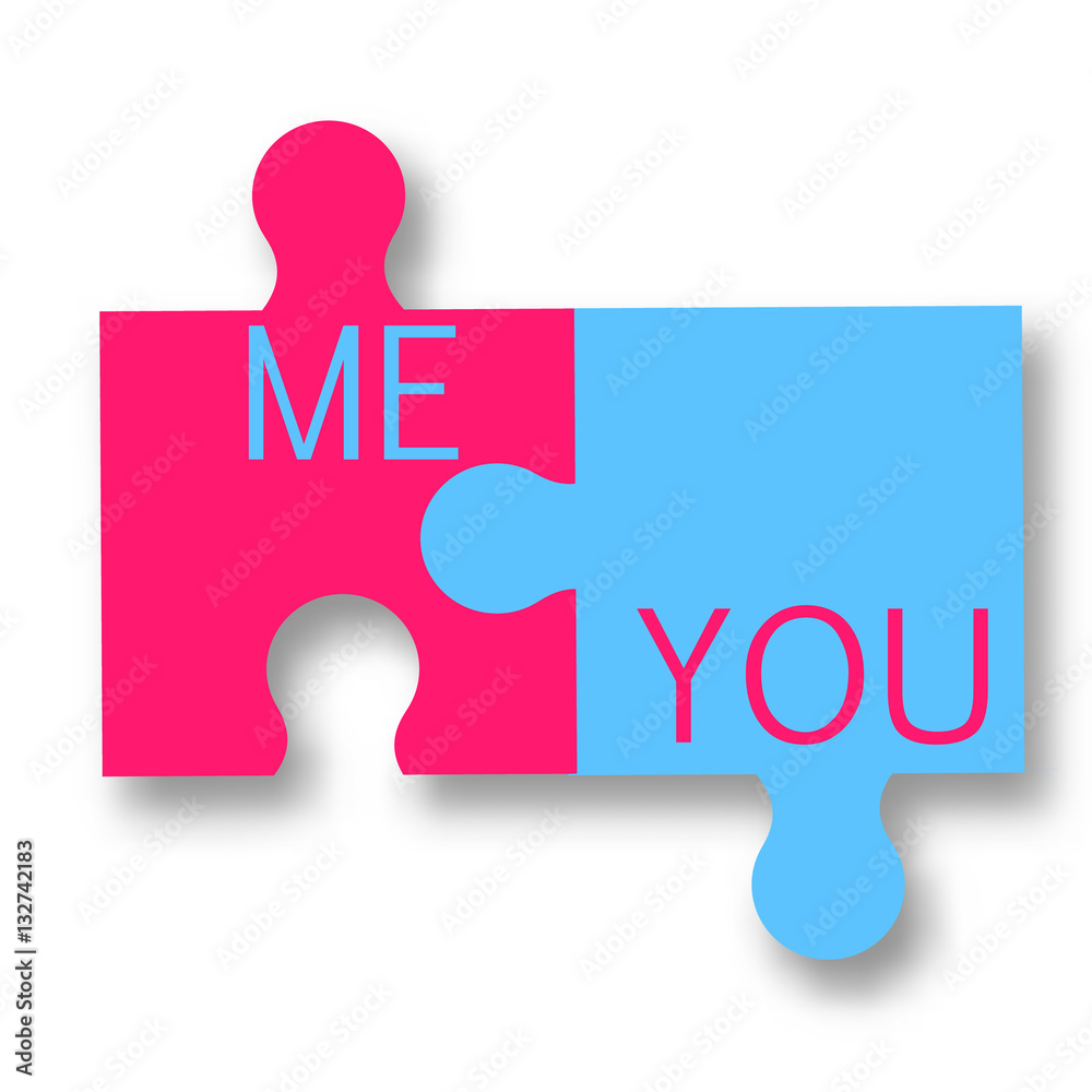 Pink and blue two puzzle pieces. You and me romantic concept vector  illustration Stock-Vektorgrafik | Adobe Stock