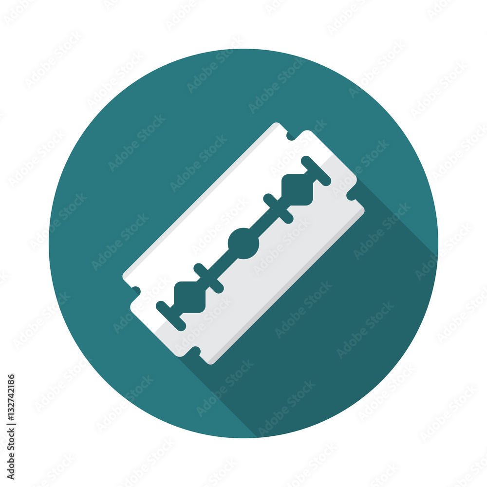 Razor blade icon with long shadow. Flat design style. Round icon. Razor blade silhouette. Simple circle icon. Modern flat icon in stylish colors. Web site page and mobile app design vector element. Razor blade icon with long shadow. Flat design style. Round icon. Razor blade silhouette. Simple circle icon. Modern flat icon in stylish colors. Web site page and mobile app design vector element.