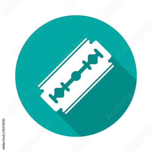 Razor blade icon with long shadow. Flat design style. Round icon. Razor blade silhouette. Simple circle icon. Modern flat icon in stylish colors. Web site page and mobile app design vector element.
