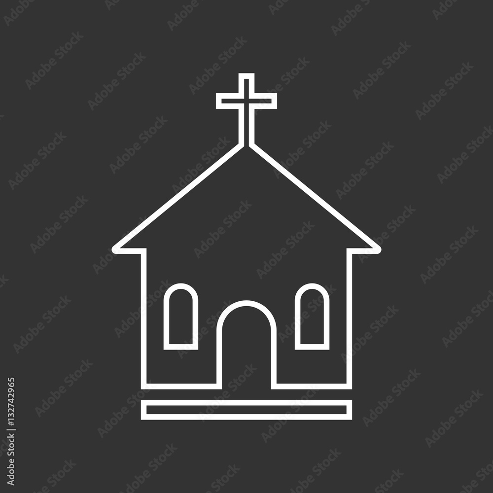 Line church sanctuary vector illustration icon. Simple flat pictogram for business, marketing, mobile app, internet on black background.