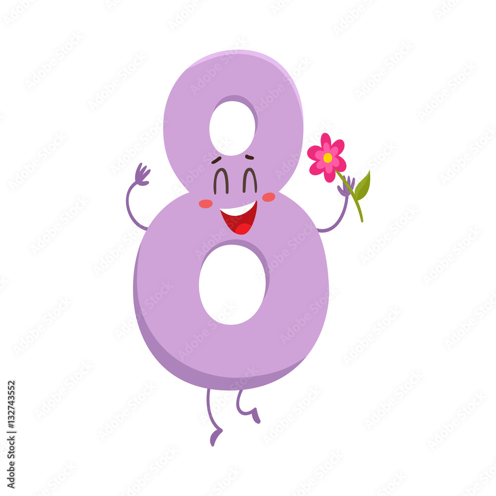Cute and funny colorful 8 number characters, cartoon vector illustration  isolated on white background. eight smiling characters, birthday greetings,  anniversary Stock Vector | Adobe Stock