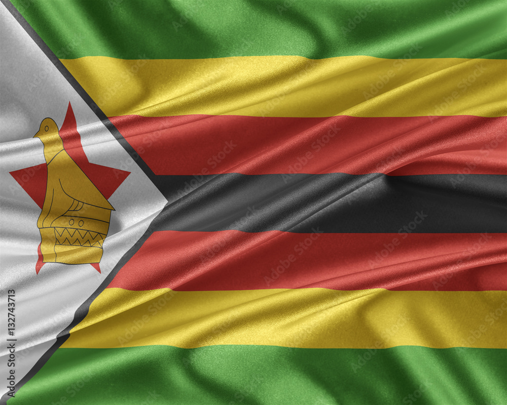 Zimbabwe flag with a glossy silk texture.