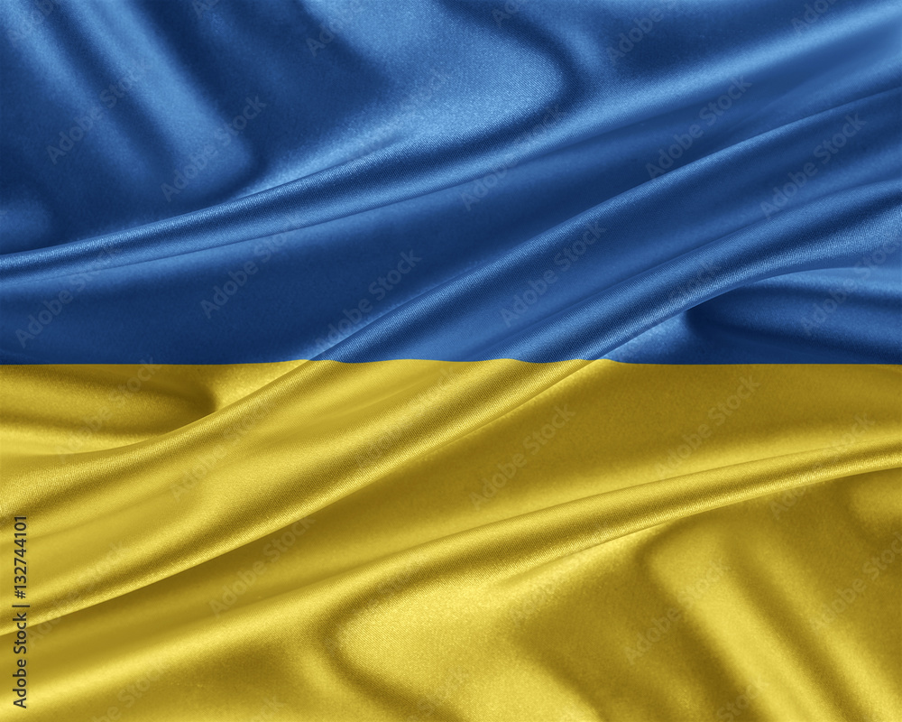Fototapeta premium Ukraine flag with a glossy silk texture.