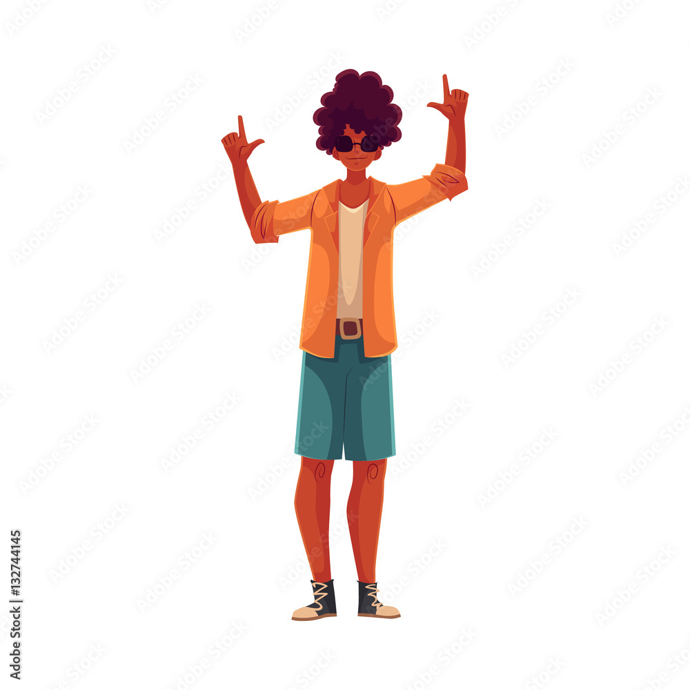 Young african american man dancing, cartoon style vector illustration  isolated on white background. Young and beautiful black man, teenager, boy  dancing at a party in skirt and t-shirt Stock Vector | Adobe