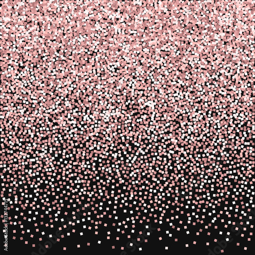 Pink gold glitter. Top gradient on black background. Vector illustration.