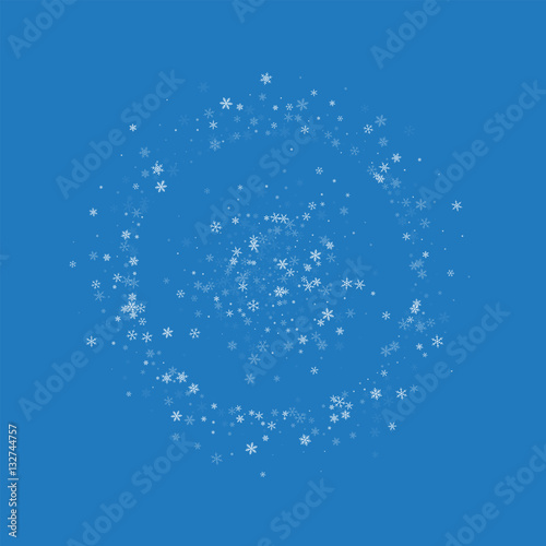 Beautiful snowfall. Small double circle on blue background. Vector illustration.