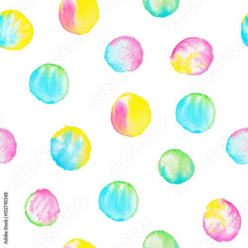 Watercolor seamless pattern with colorful circles.