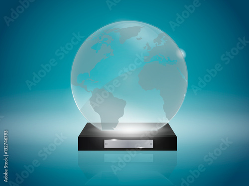 Glass trophy award. Vector award on gray background