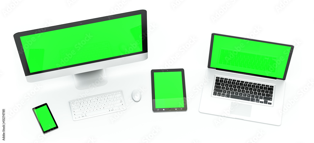 Modern computer laptop mobile phone and tablet 3D rendering