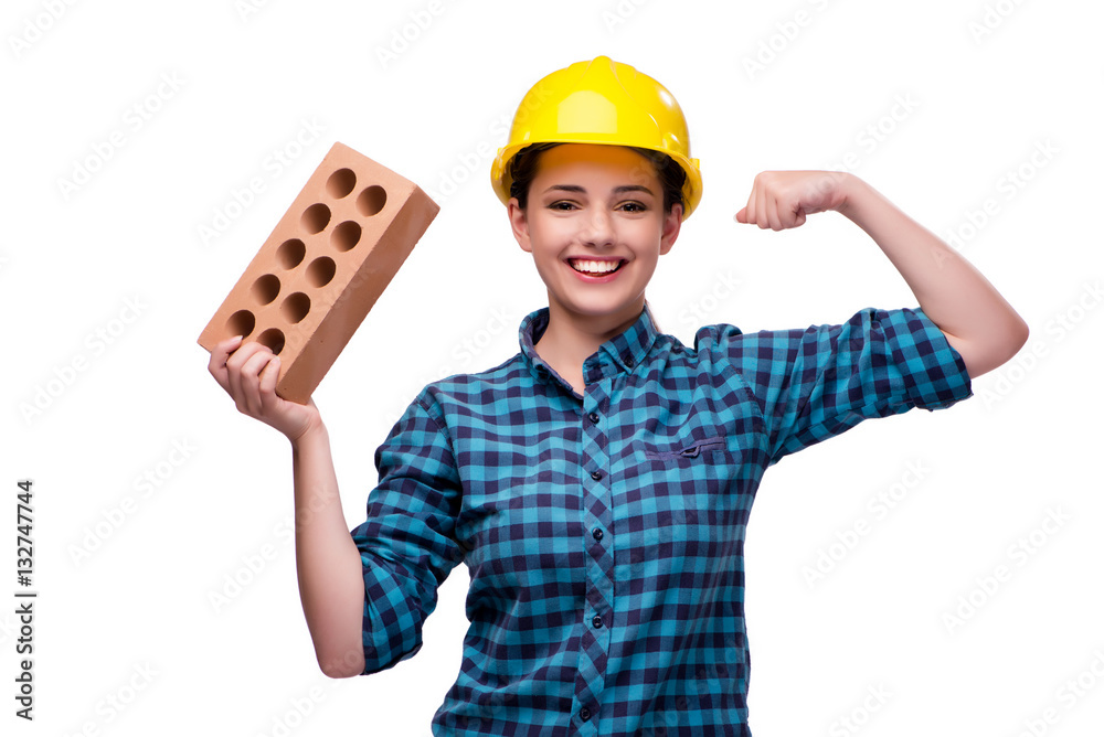 Young woman in industrial concept isolated on white Young woman in industrial concept isolated on white