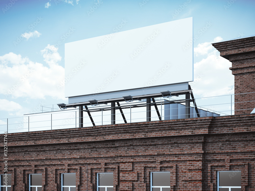 Blank billboard standing on brick building. 3d rendering Blank billboard standing on brick building. 3d rendering