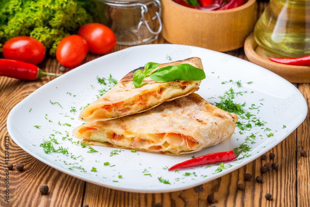 pita bread with cheese on the plate pita bread with cheese on the plate