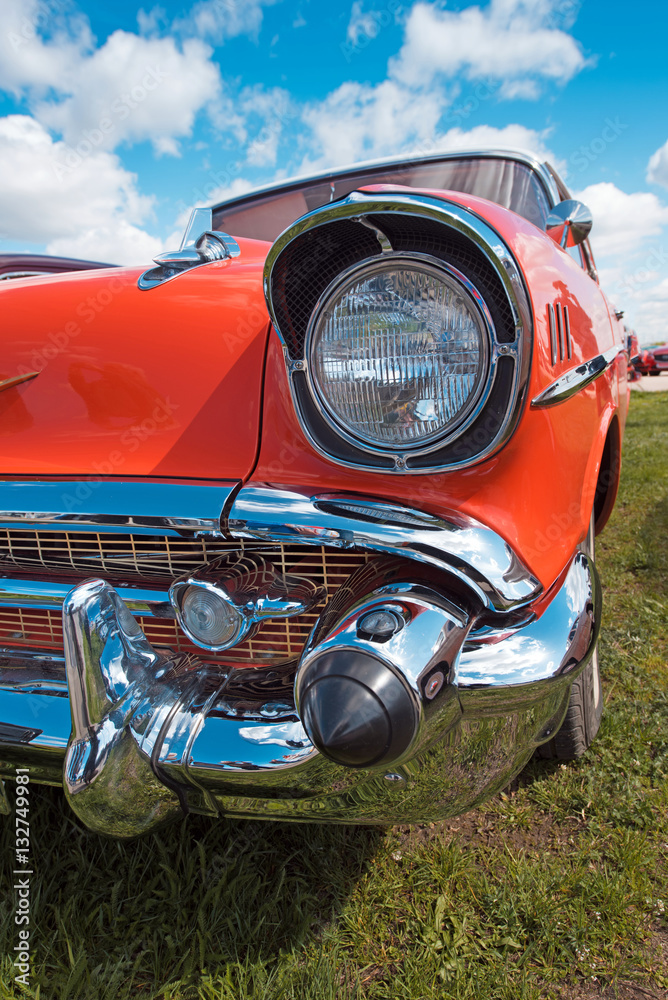 headlight luxury retro car close-up